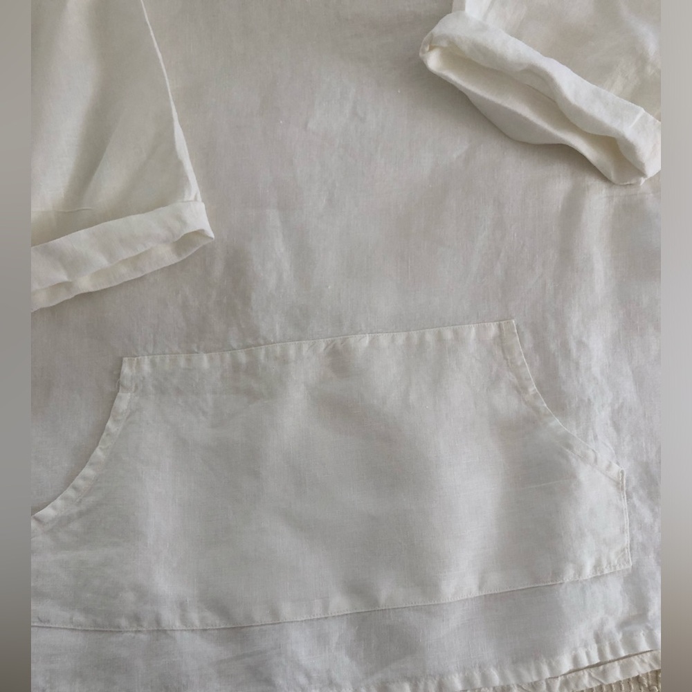 bryn Walker  V-Neck Linen Tunic with Front Kangaroo Pocket - Picture 3 of 10